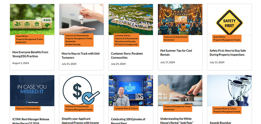 screenshot of Rent Manager blogs